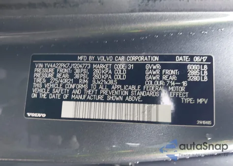 2018 Volvo Xc90 T6 Momentum z USA, uszkodzony, nr VIN YV4A22PK7J1204773